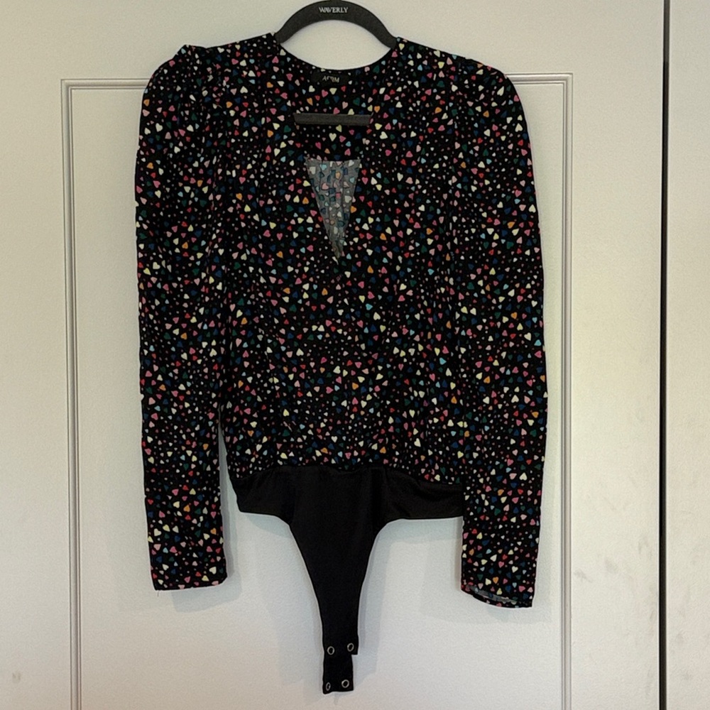 AFRM Black Bodysuit with Colorful Hearts